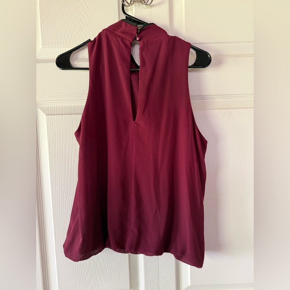 BCX Tie-Neck Sleeveless Camisole in Wine with Black Trim - Picture 4 of 4